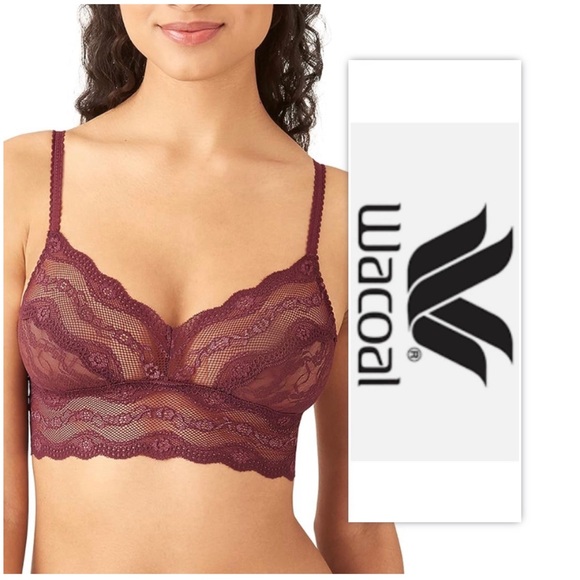 Wacoal B. TEMPT’D Burgundy Lace See Thru Bralette Bra - Picture 1 of 9